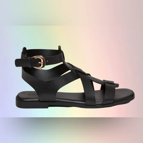 NWTS💓GAP OLD NAVY SZ 8💓BLACK STRAPPY GREEK GLADIATOR SANDALS GOLD HARDWARE - Picture 5 of 13